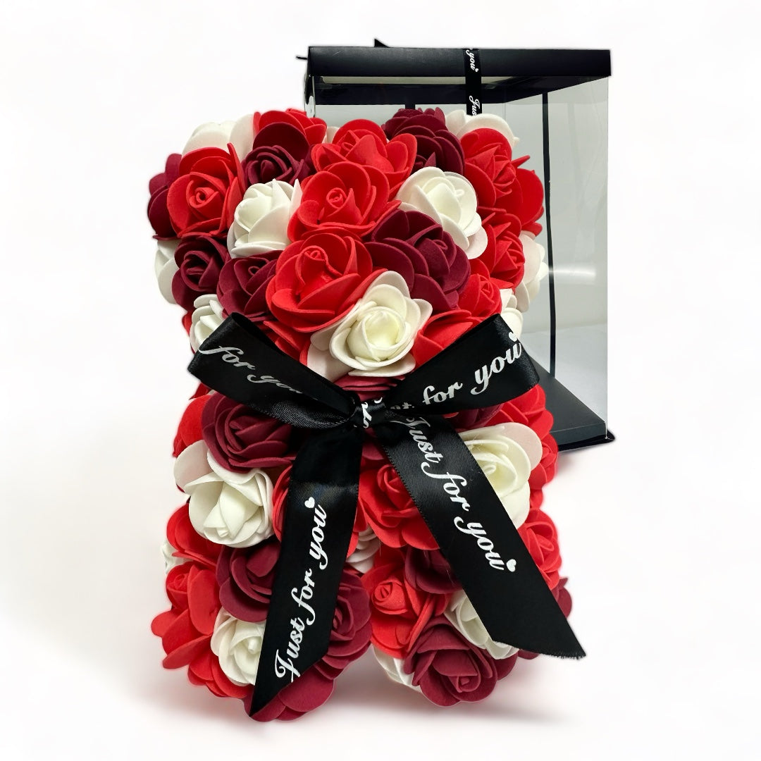 Gorgeous Red n White Rose Teddy Bear with Gift Box - 25cm – My Onesie