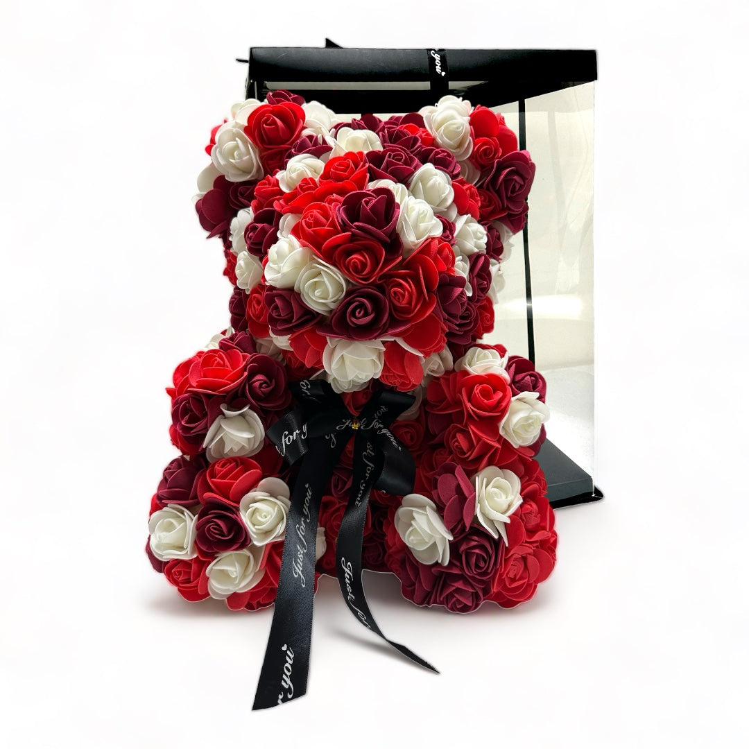 Gorgeous Red n White Rose Teddy Bear with LED Light and Gift Box - 40c ...