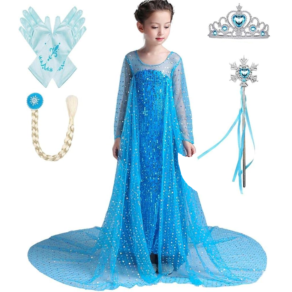 Blue Party Costume Princess Dress With Cape - 5 pieces Set