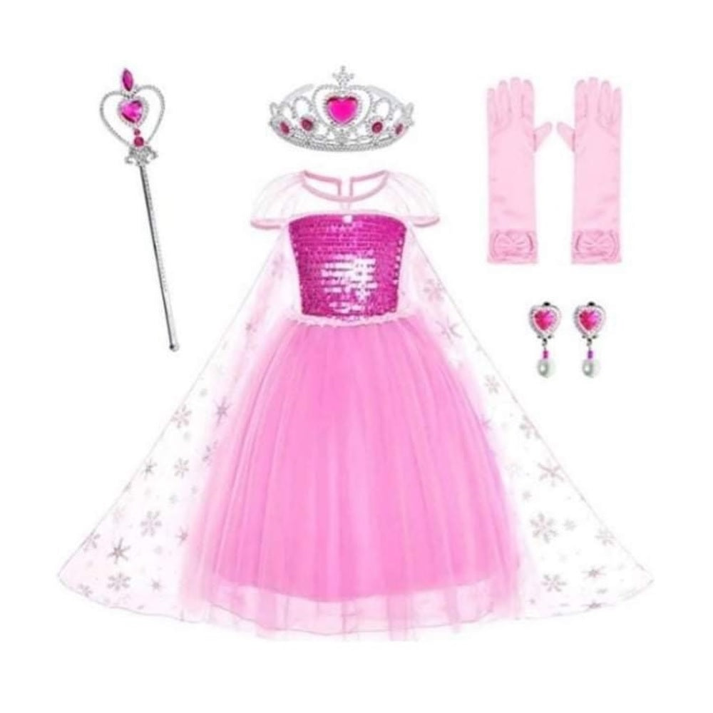 Pink Princess Costume 5-Piece Dress Set (Includes Crown, Sceptre, Gloves and Earrings)