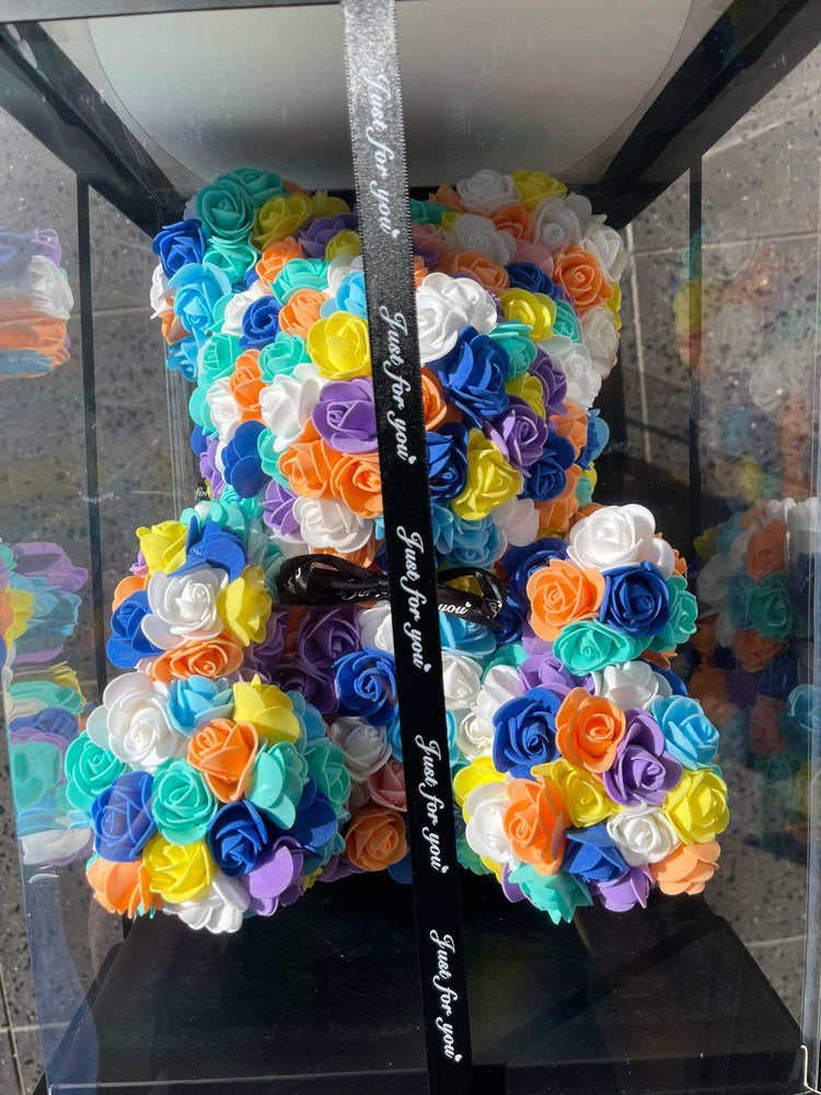 Gorgeous Cool Rainbow Rose Teddy Bear with LED Light and Gift Box - 40cm