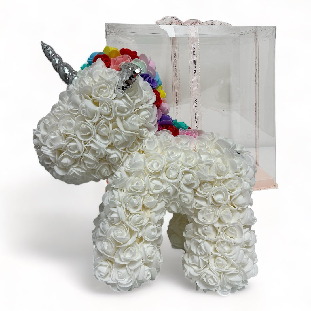 Gorgeous White Rose Unicorn with LED Light and Gift Box - 40cm