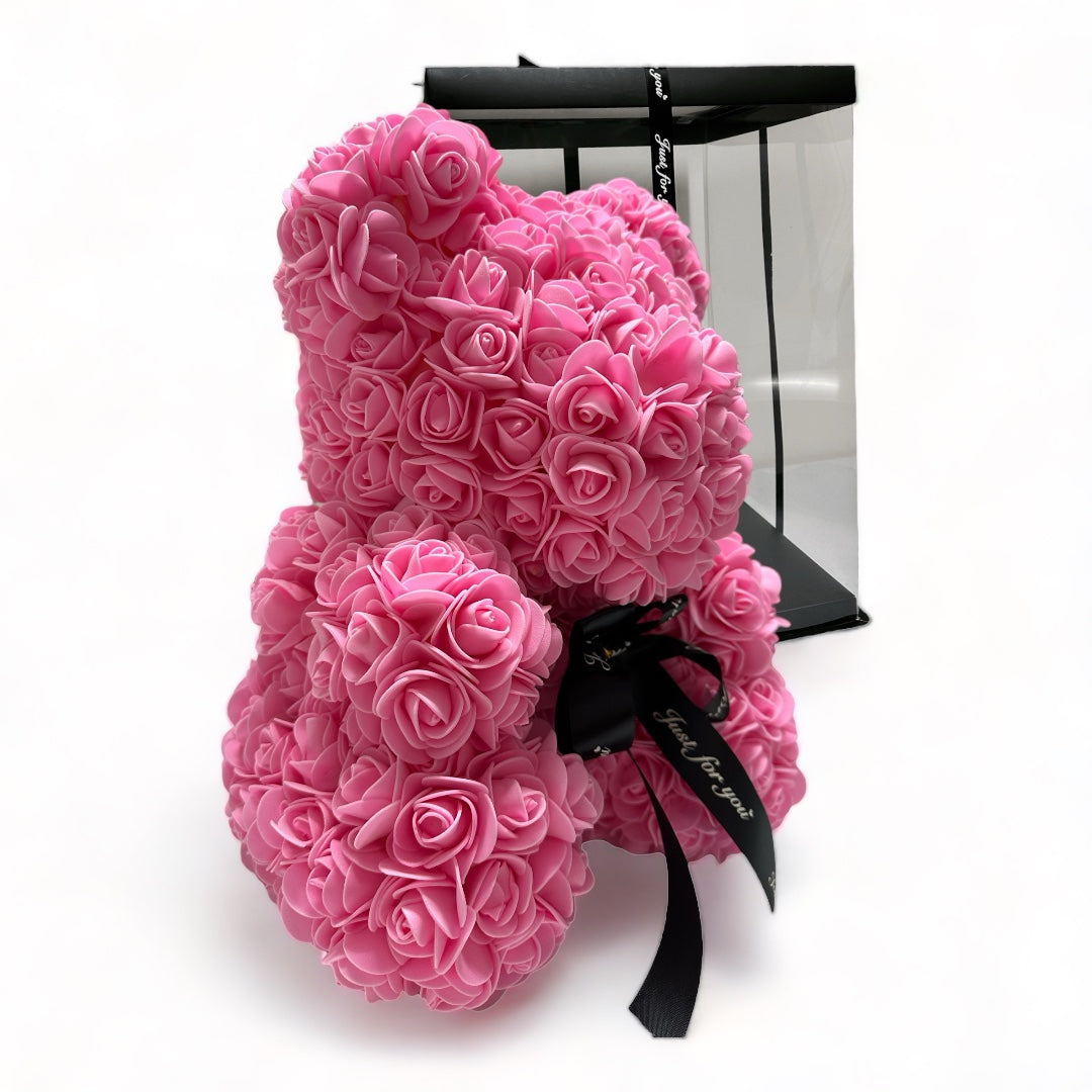 Gorgeous Pink Rose Teddy Bear with Gift Box - 25cm