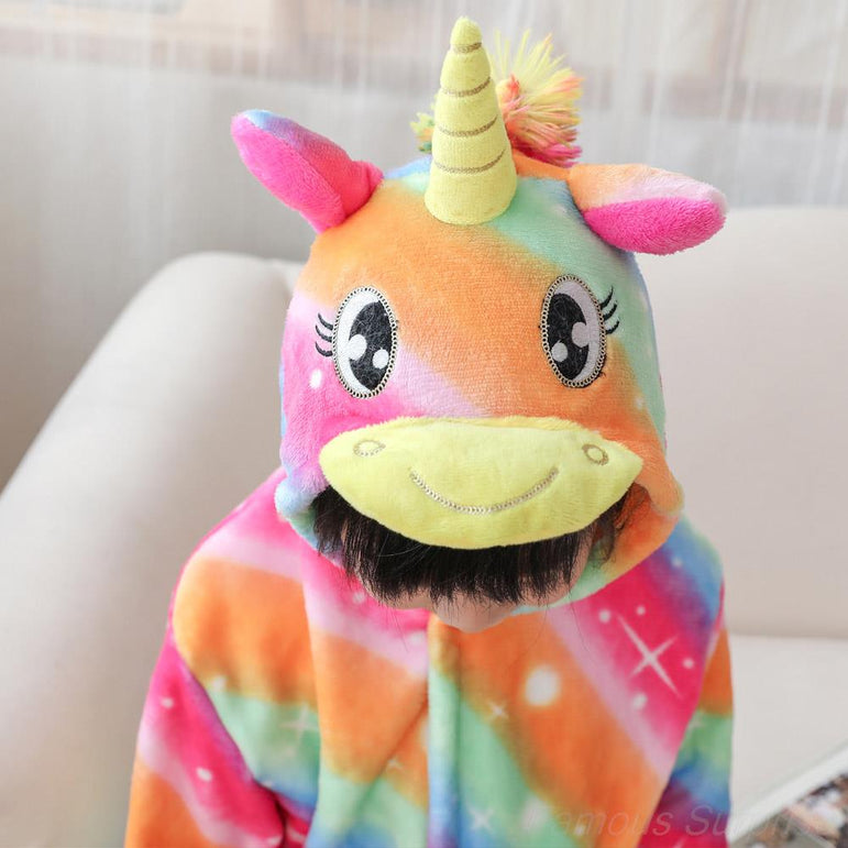Golden Rainbow Unicorn Kids Bathrobe