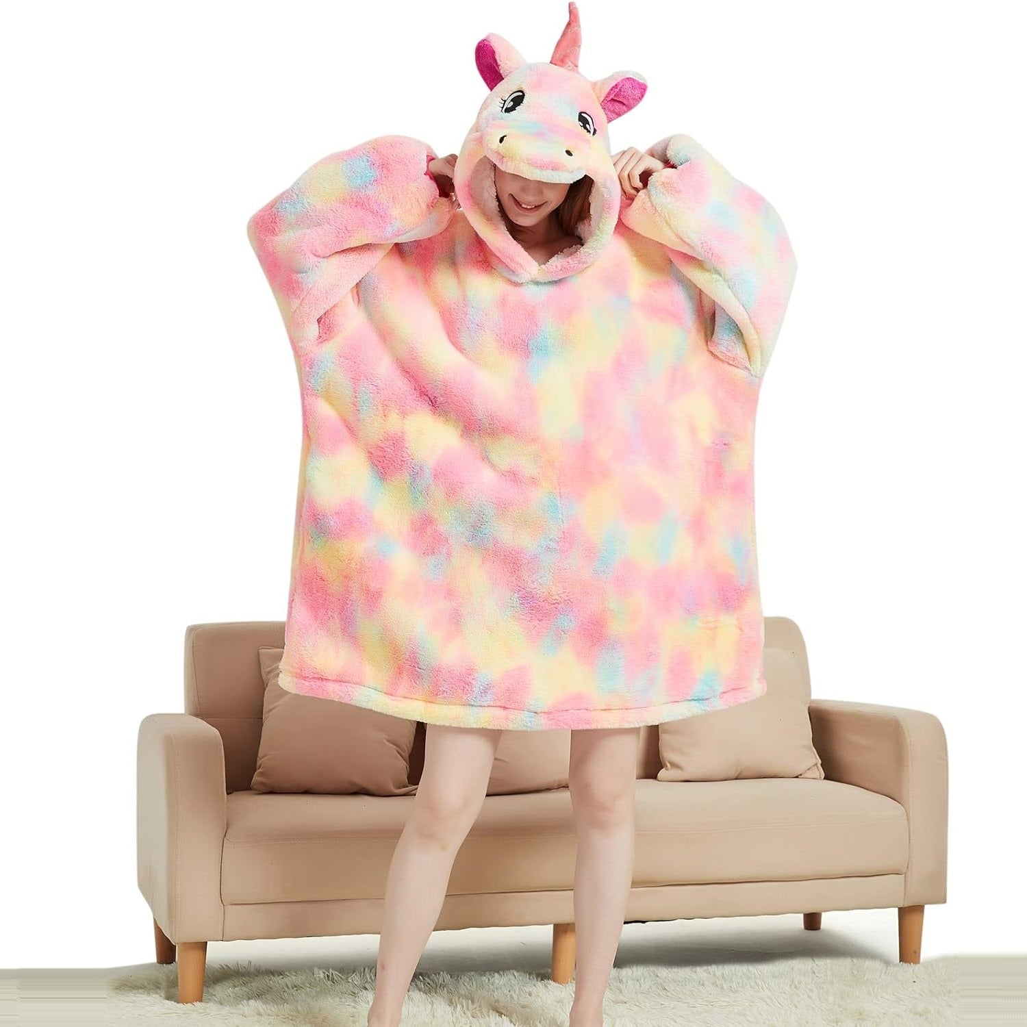 My Snuggy - Large Pink Rainbow Unicorn Hoodie Blanket