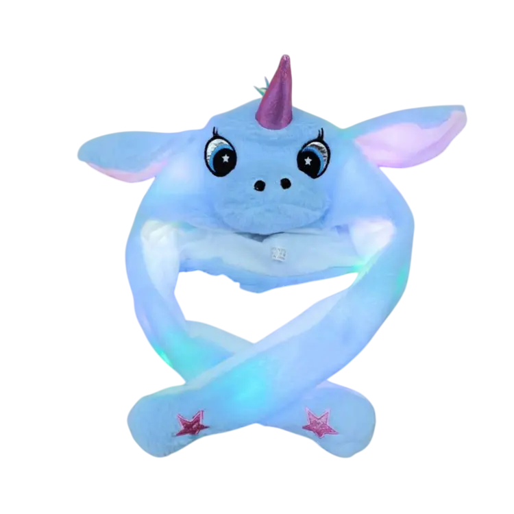 LED Movable-Ear Blue Unicorn Hat