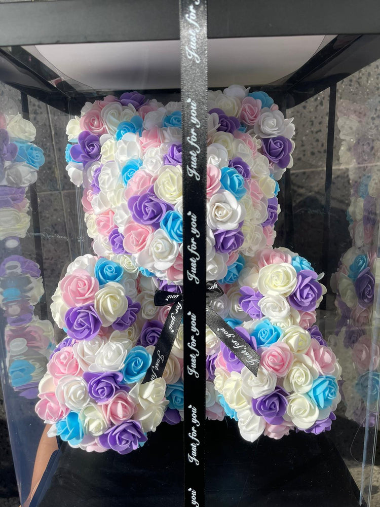 Gorgeous Purple Rainbow Rose Teddy Bear with LED Light and Gift Box - 40cm