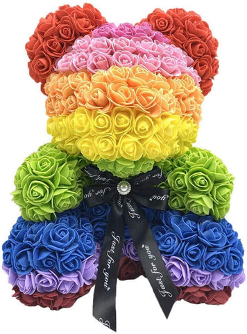 Gorgeous Rainbow Rose Teddy Bear with LED Light and Gift Box - 40cm