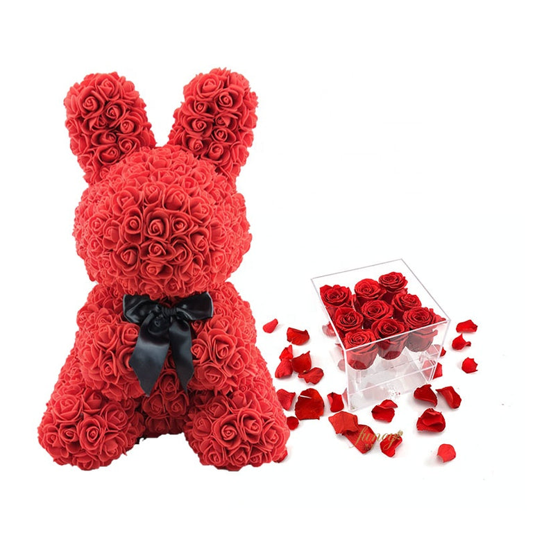 Gorgeous Red Rose Bunny with LED Light and Gift Box - 40cm