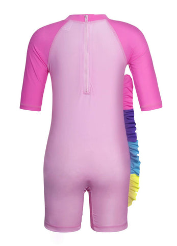 Set of Pink Unicorn One-Piece Long-sleeve Swimsuit and Hat