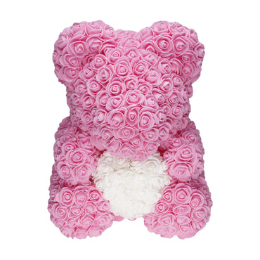 Gorgeous Pink Rose Teddy Bear Hugging Heart with LED Light and Gift Box - 40cm