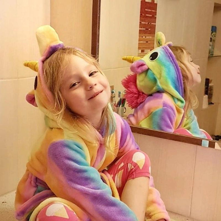 Colourful Rainbow Striped Unicorn Kids Bathrobe