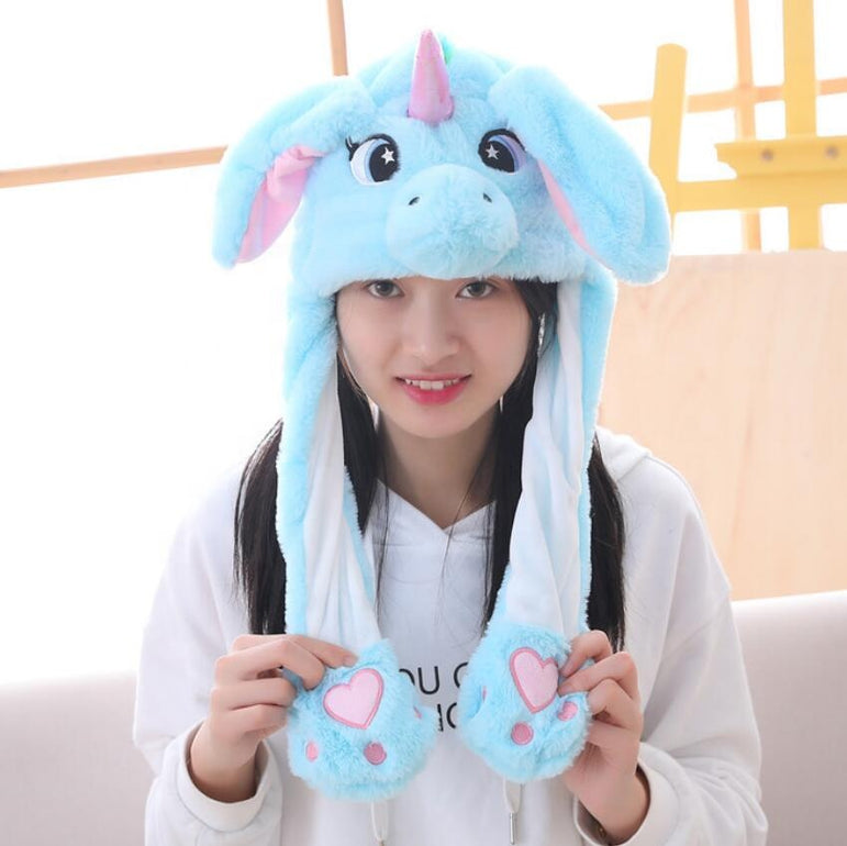 LED Movable-Ear Blue Unicorn Hat