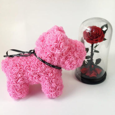 Gorgeous Pink Rose Puppy with LED Light and Gift Box - 40cm