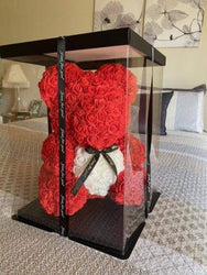 Gorgeous Red Rose Teddy Bear Hugging Heart with LED Light and Gift Box - 40cm