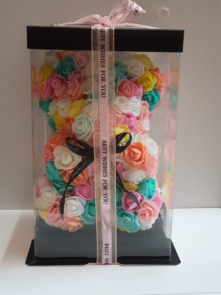 Gorgeous Colorful Rose Teddy Bear with Gift Box - 25cm