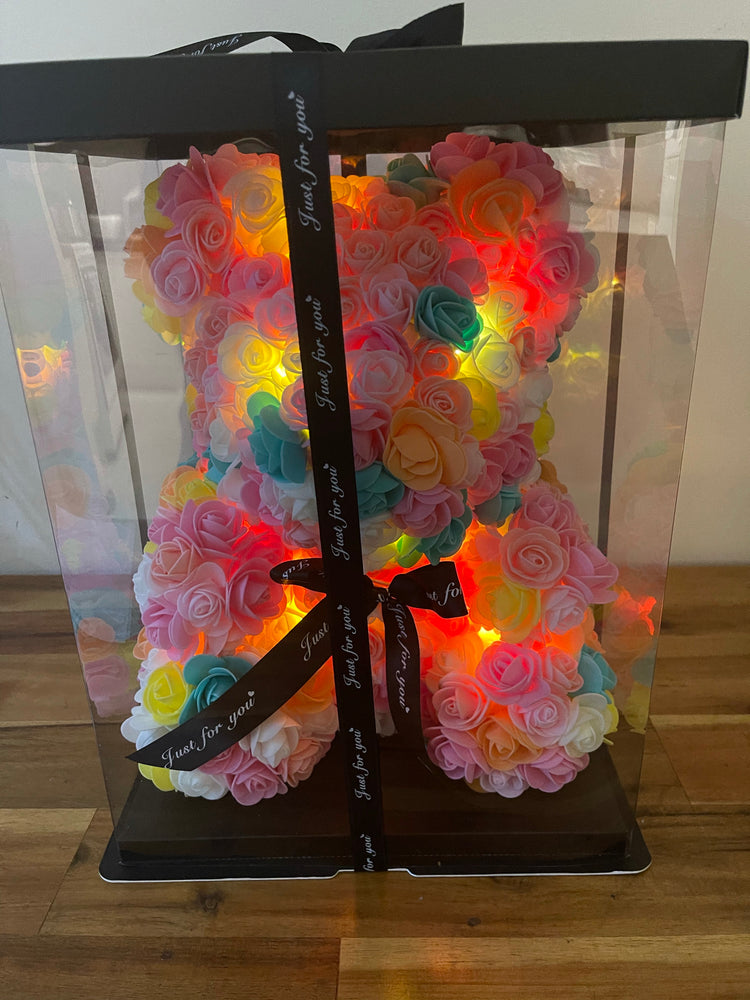 Gorgeous Warm Rainbow Rose Teddy Bear with LED Light and Gift Box - 40cm