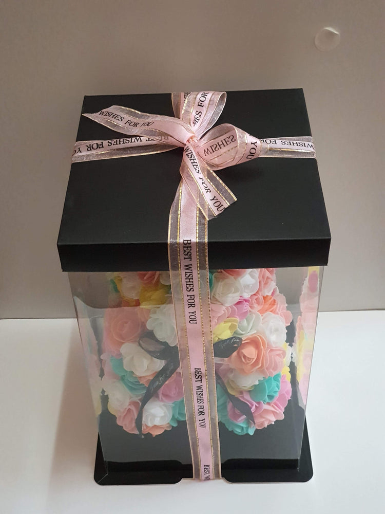 Gorgeous Colorful Rose Teddy Bear with Gift Box - 25cm