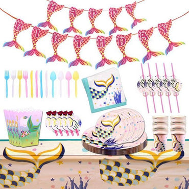 Mermaid Theme Birthday Party Tableware Package (#Type D)