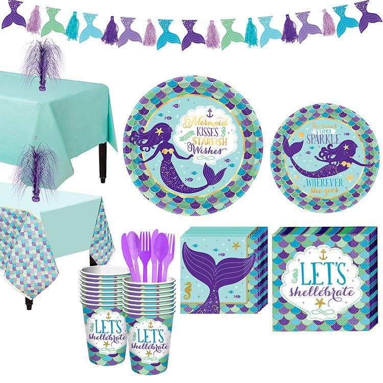 Mermaid Theme Birthday Party Tableware Package (#Type E)