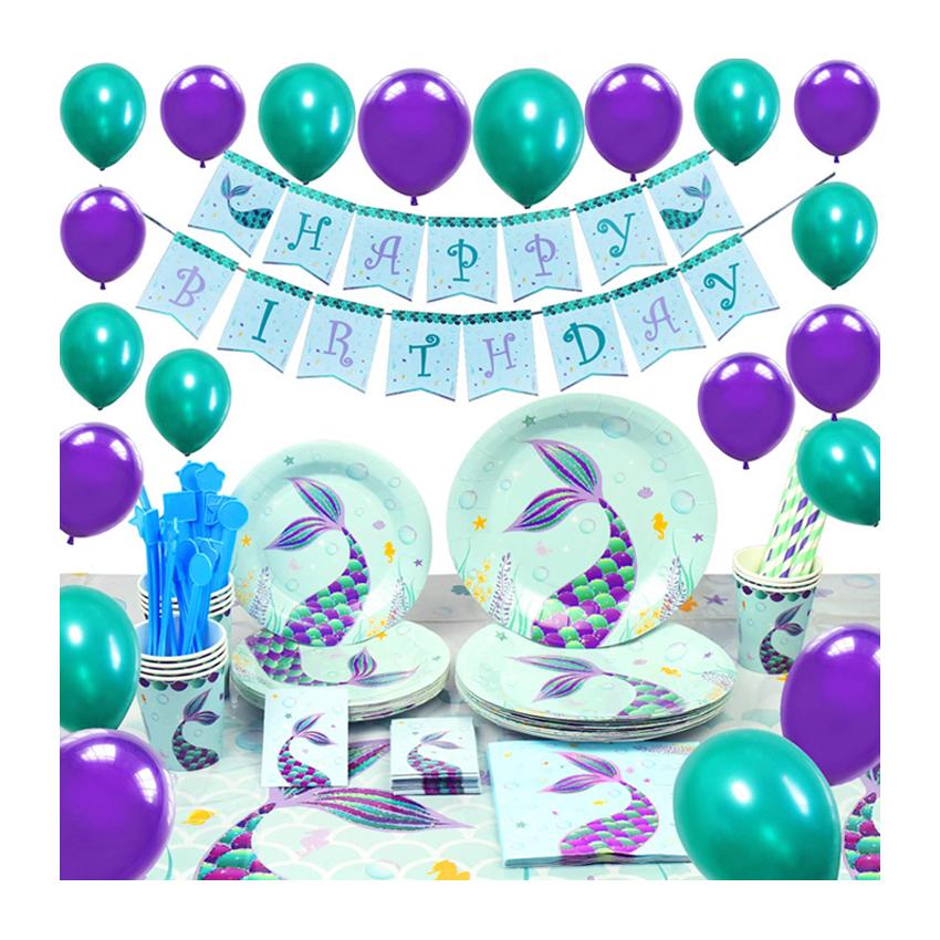 Mermaid Theme Birthday Party Tableware Package (#Type B)