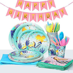 Mermaid Theme Birthday Party Tableware Package (#Type F)