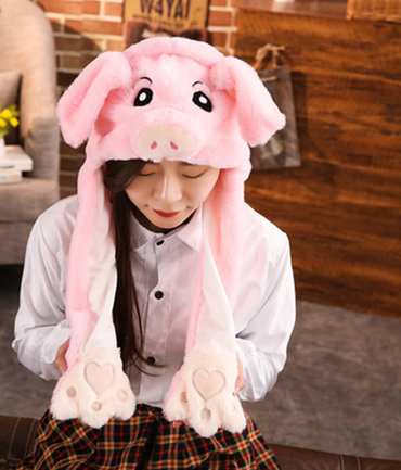 LED Movable-Ear Pink Piggy Hat