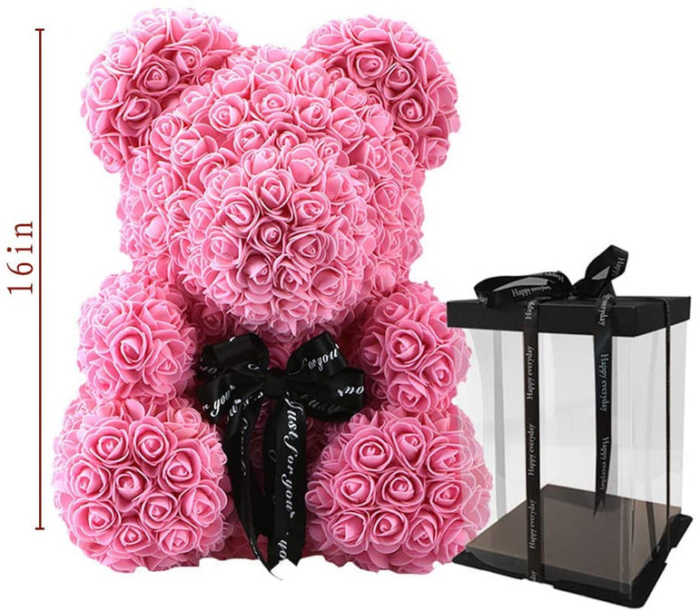 Gorgeous Pink Rose Teddy Bear with LED Light and Gift Box - 40cm