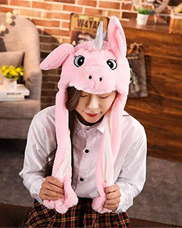 LED Movable-Ear Pink Unicorn Hat