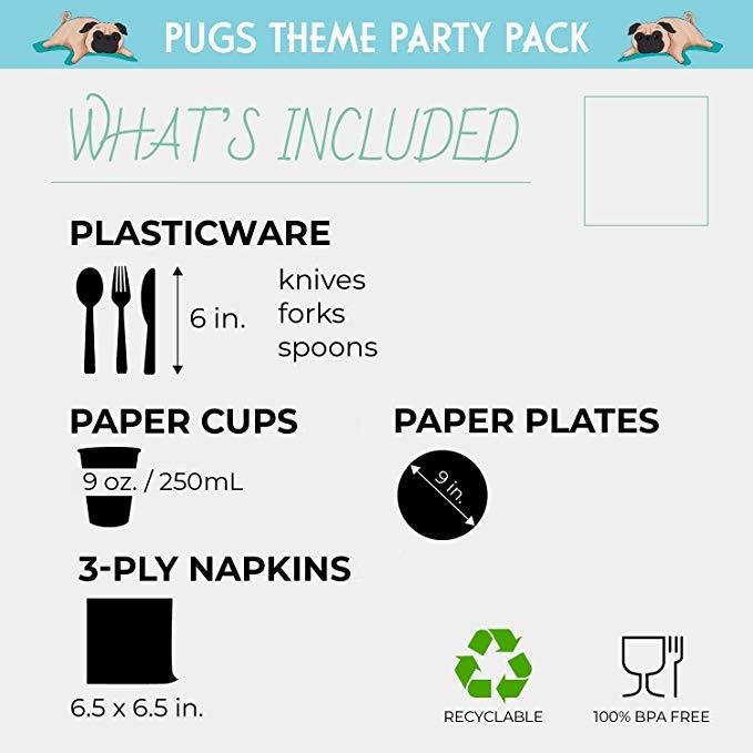 Pugs Theme Birthday Party Cutlery Package