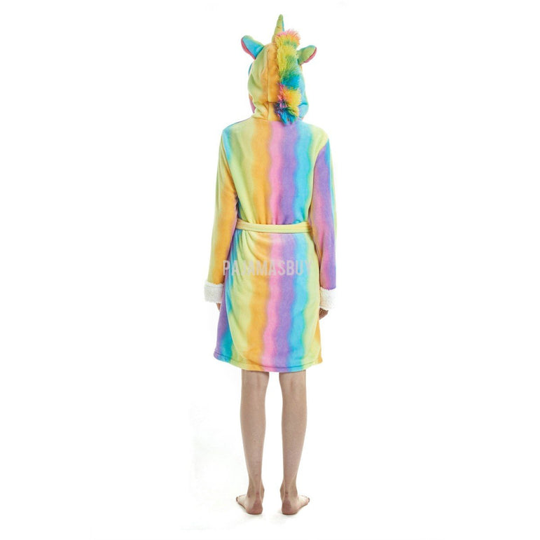 Colourful Rainbow Stripes Unicorn Adult Bathrobe