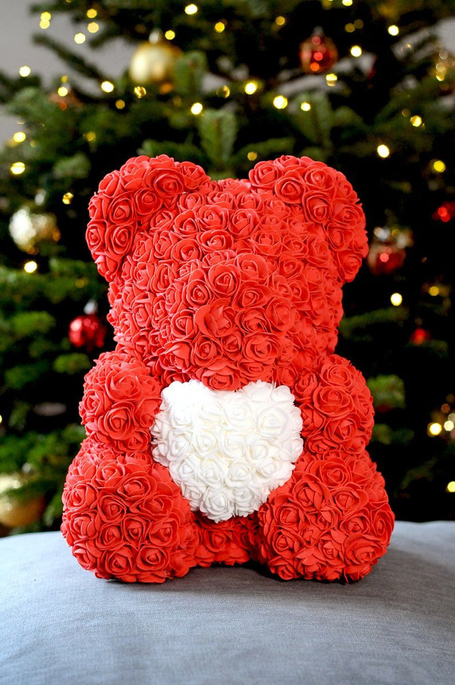 Gorgeous Red Rose Teddy Bear Hugging Heart with LED Light and Gift Box - 40cm