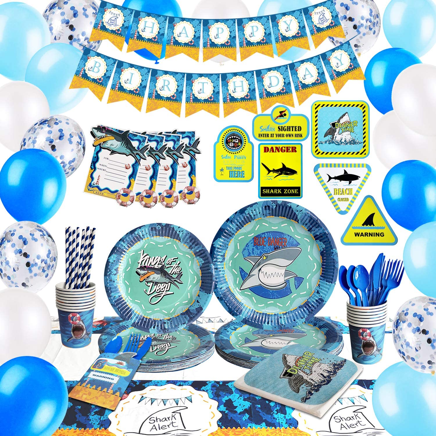 Shark Theme Birthday Party Supplies Premium Package (#Type B)