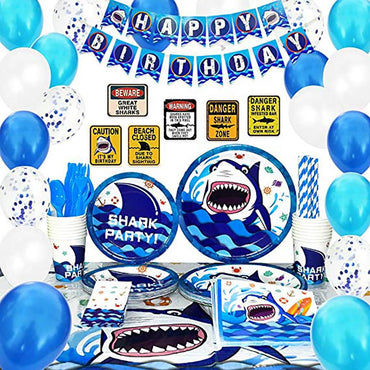 Shark Theme Birthday Party Supplies Premium Package (#Type A)