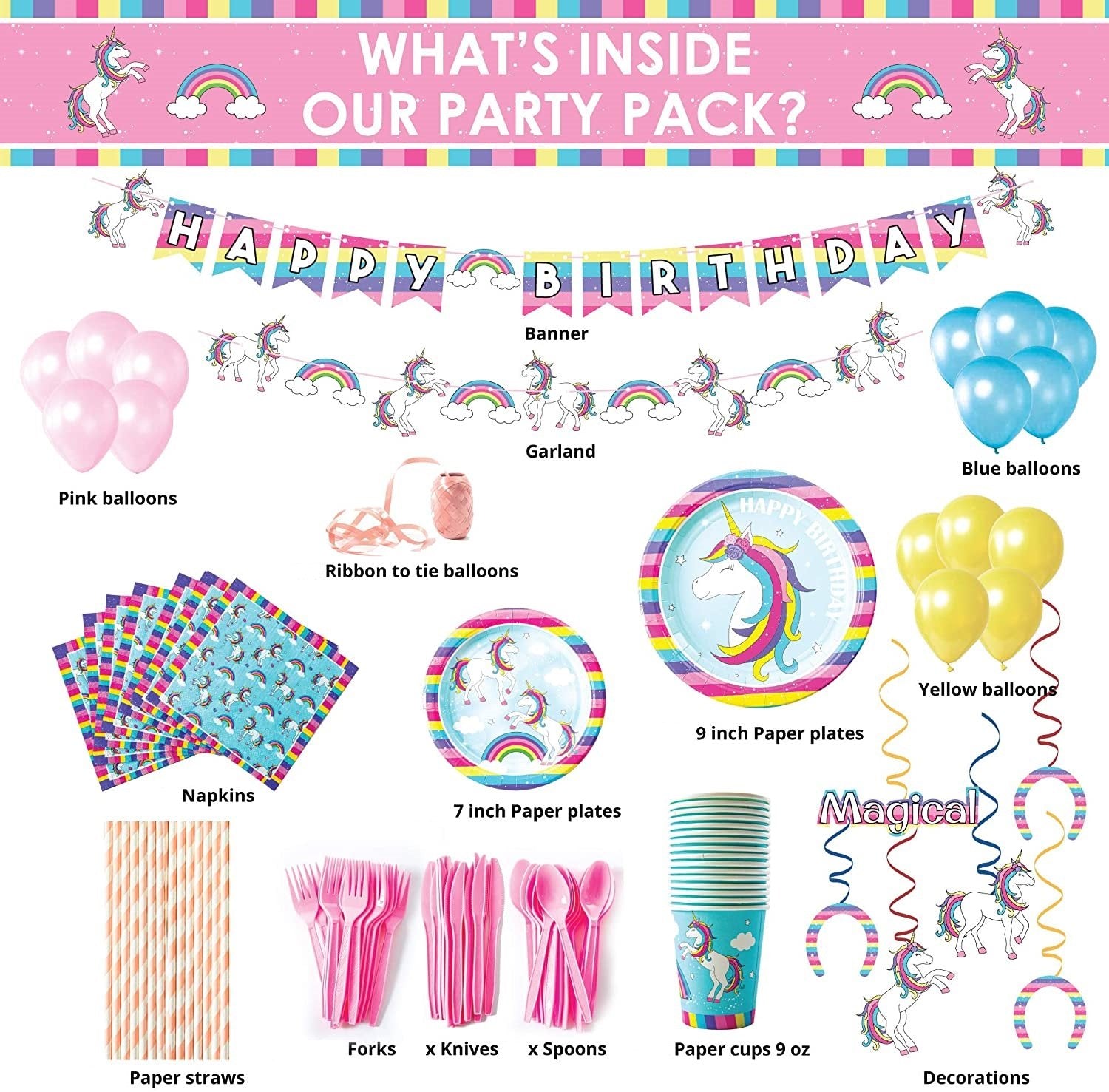 Unicorn Theme Birthday Party Supplies Basic Package (#Type A)