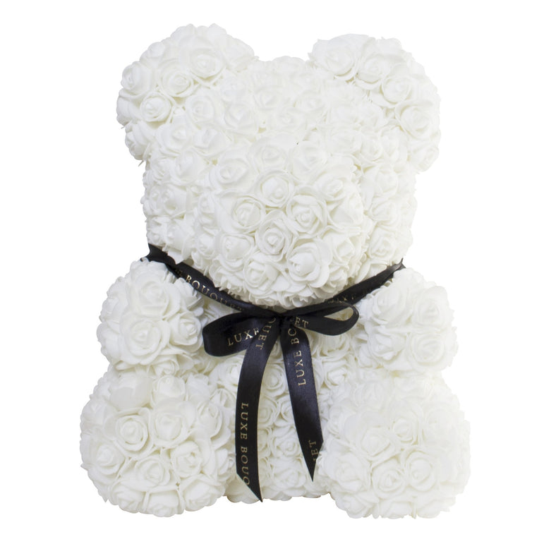 Gorgeous White Rose Teddy Bear with Gift Box - 25cm